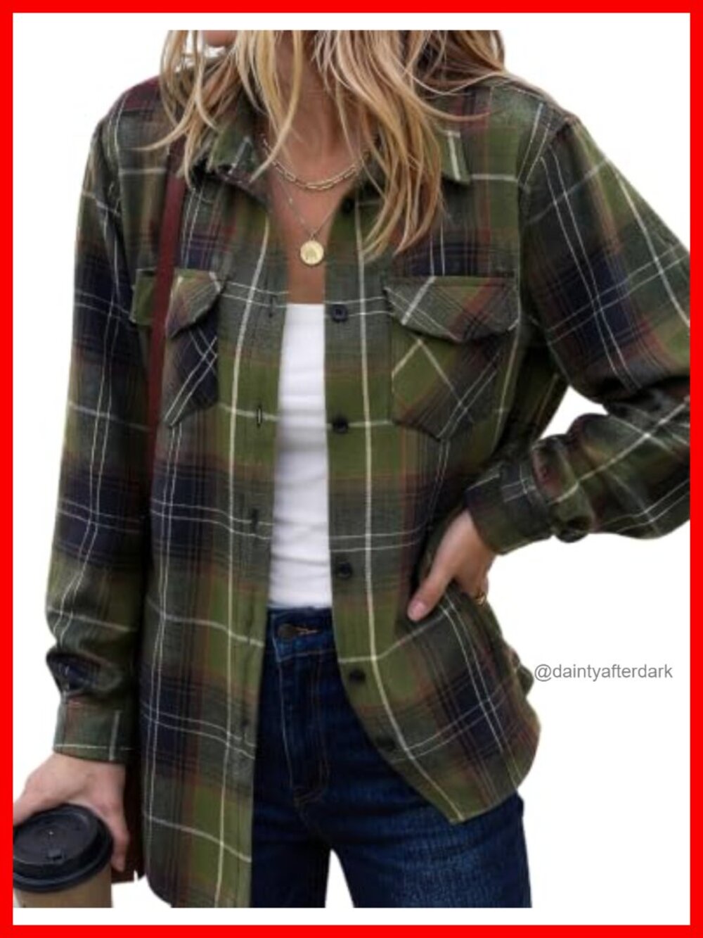 Plaid Flannel Shirt Long Sleeve Button Down Oversized Top